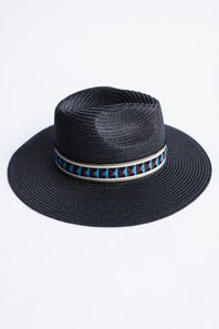  Straw Wide Brim Hat with Band for Women in Black 