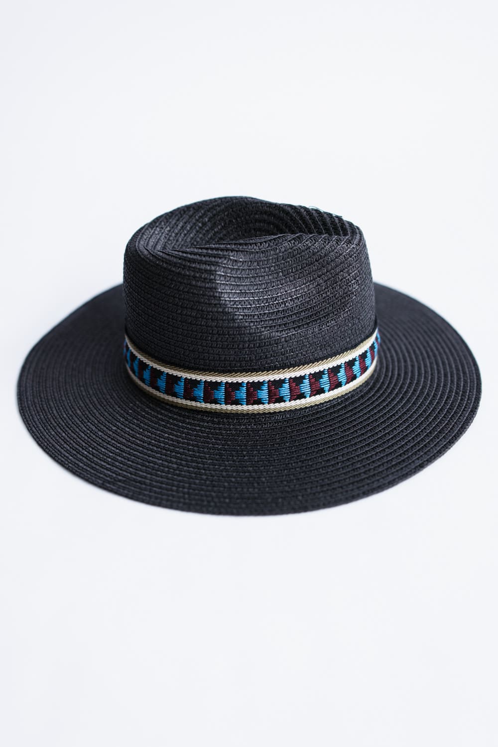  Straw Wide Brim Hat with Band for Women in Black 