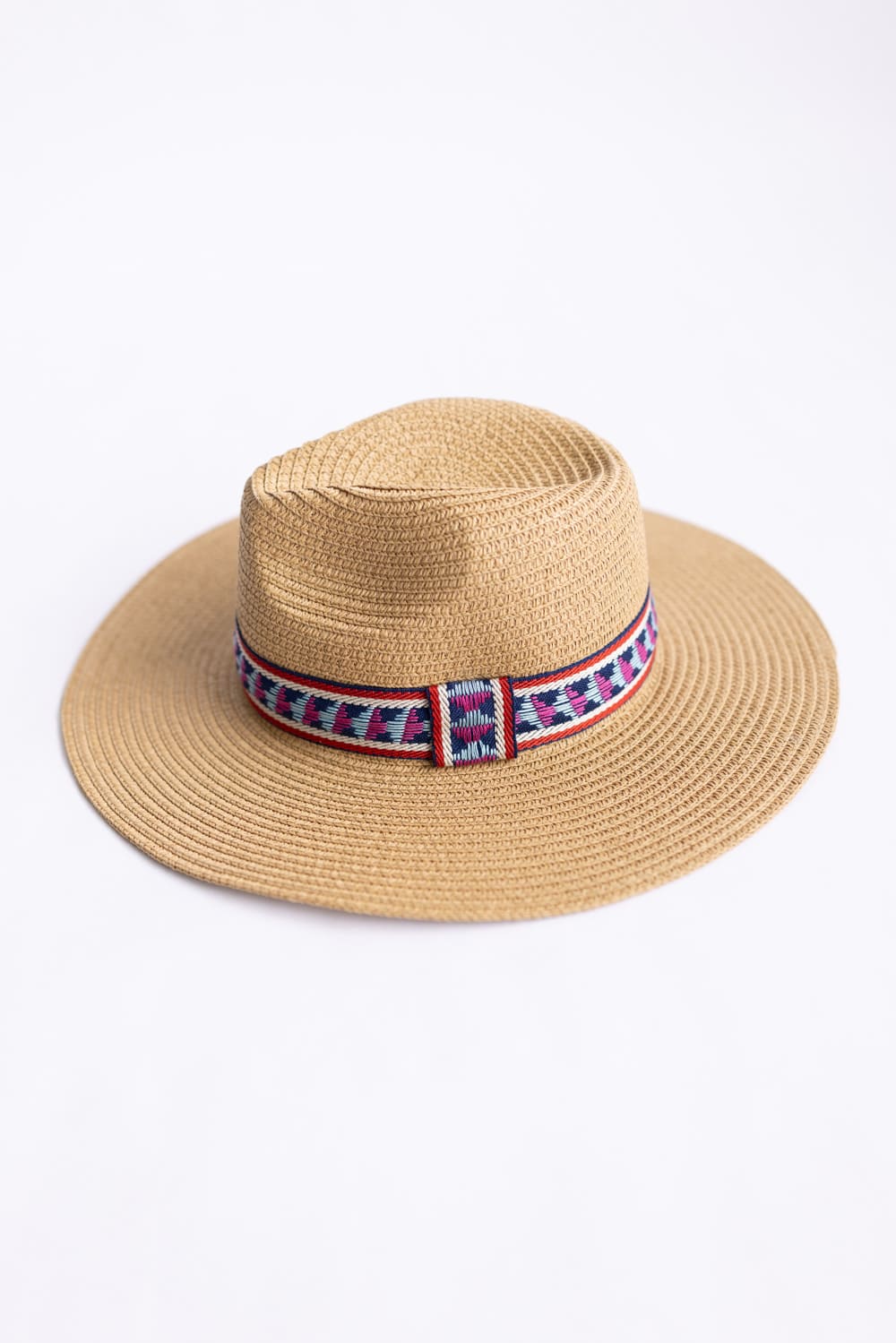 Straw Wide Brim Hat with Band for Women in Camel