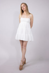 Smocked Tiered Mini Dress for Women in White