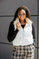 Love Tree Cropped Reversible Puffer Vest for Women in Ivory/Brown
