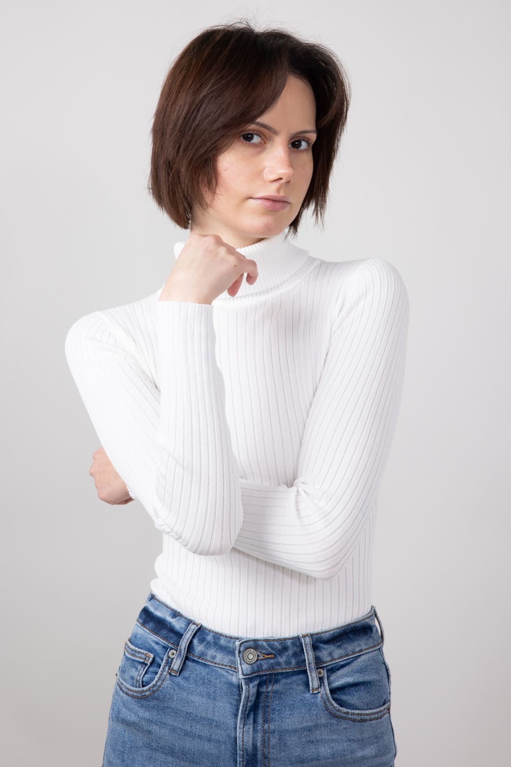 Love Tree Turtleneck Long Sleeve Bodysuit for Women in White