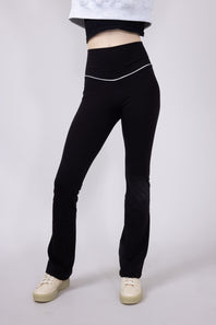 Love Tree Piping Detail Flare Leggings for Women in Black