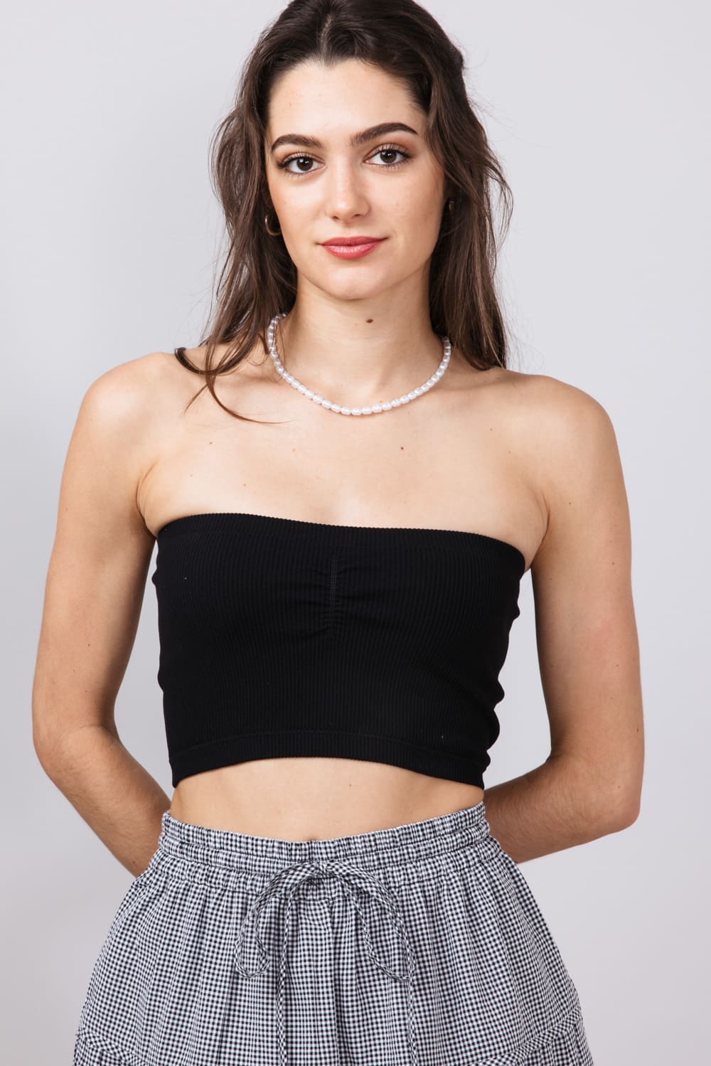 Love Tree Ruching Tube Top for Women in Black