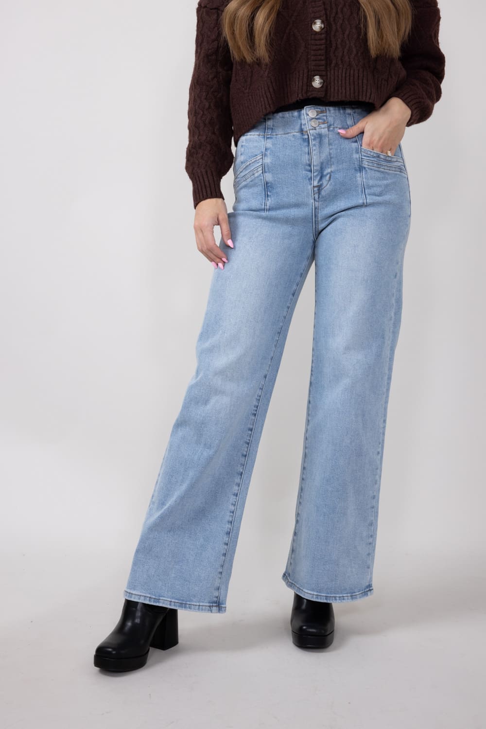 Mica High Rise Wide Leg Jeans for Women in Light Wash