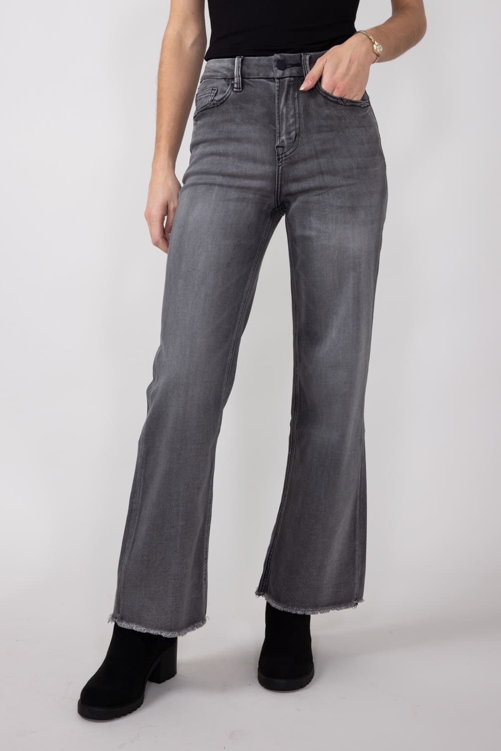 Mica Super High Rise Wide Leg Jeans for Women in Dark Grey