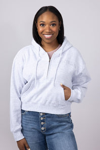 1897 Active Michigan Embroidered Half Zip Hoodie for Women in Grey
