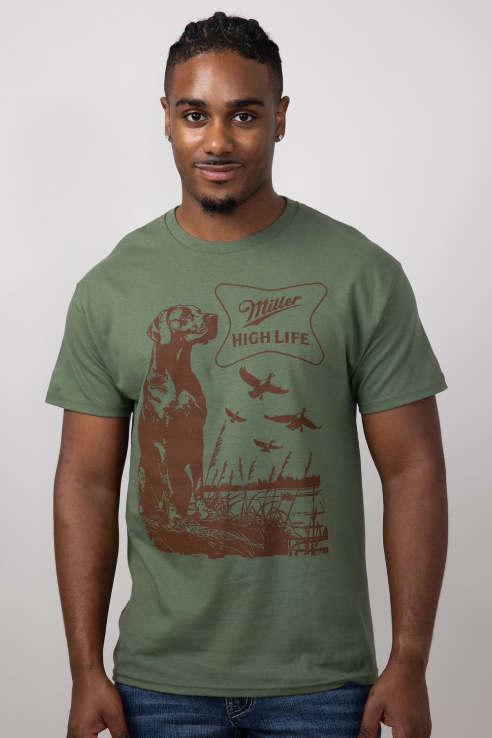 Miller Wildlife Dogs and Ducks T-Shirt for Men in Green