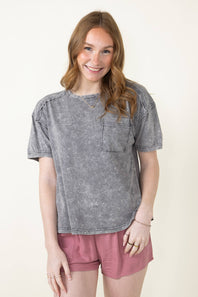 Mineral Wash Knit T-Shirt for Women in Charcoal