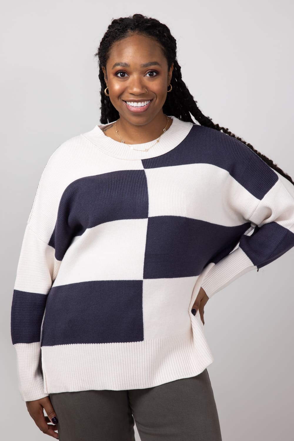 Miracle Colorblock Sweater for Women in Beige Blue