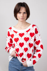 Miracle Kirigami Heart Sweater for Women in Ivory/Red