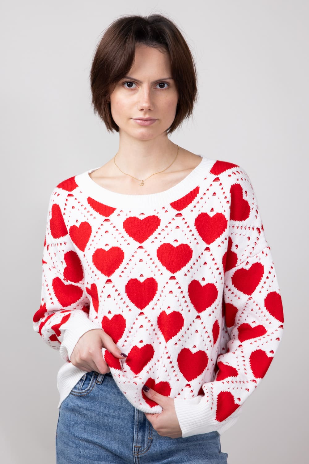 Miracle Kirigami Heart Sweater for Women in Ivory/Red