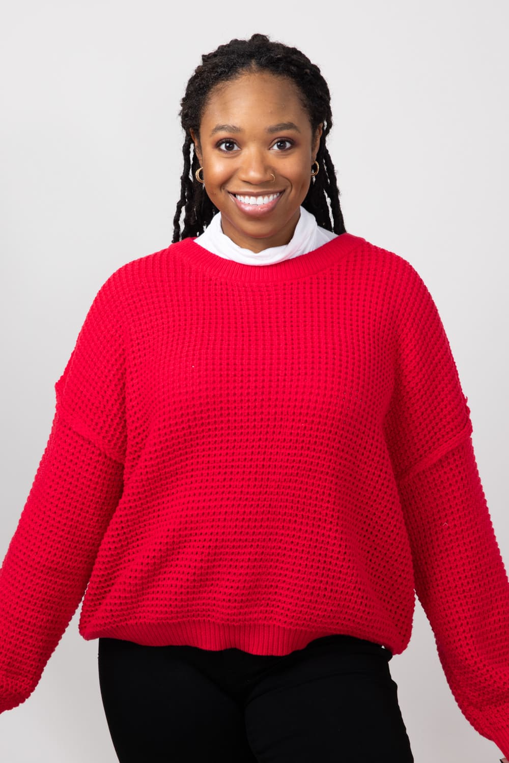 Miracle Waffle Cable Knit Sweater for Women in Red