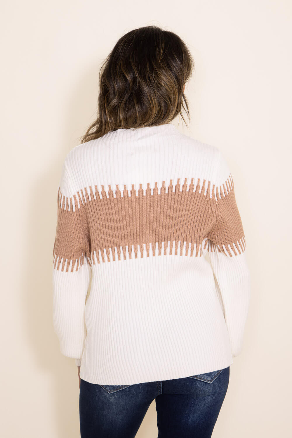 Miracle Clothing Stripe Key Sweater for Women in White