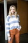 Contrast Stripe Fuzzy Sweater for Women in White/Blue
