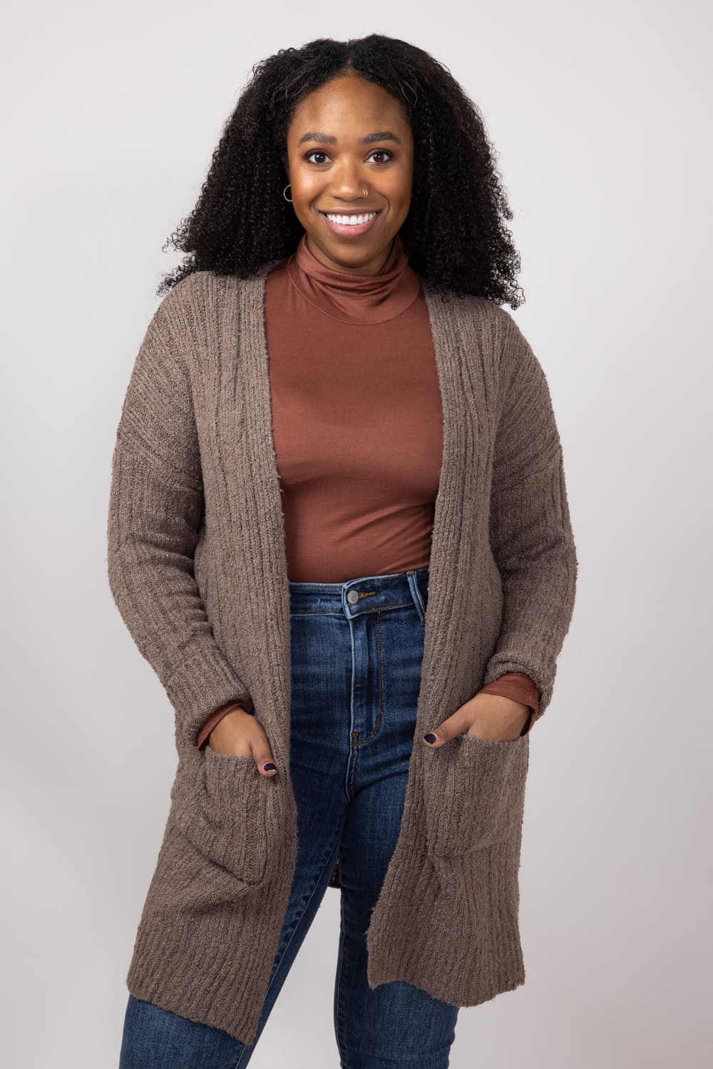 Ribbed Cardigan with Pockets for Women in Heather Mocha Bisque