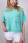Oversized Cropped Mineral Wash Knit T-Shirt for Women in Paradise Green