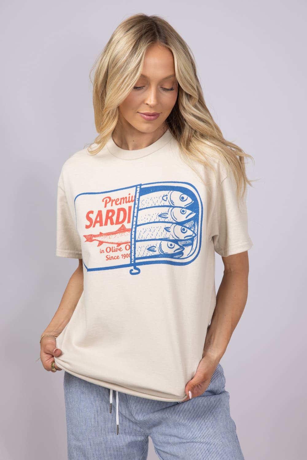 Premium Canned Sardines Oversized T-Shirt for Women in Sand