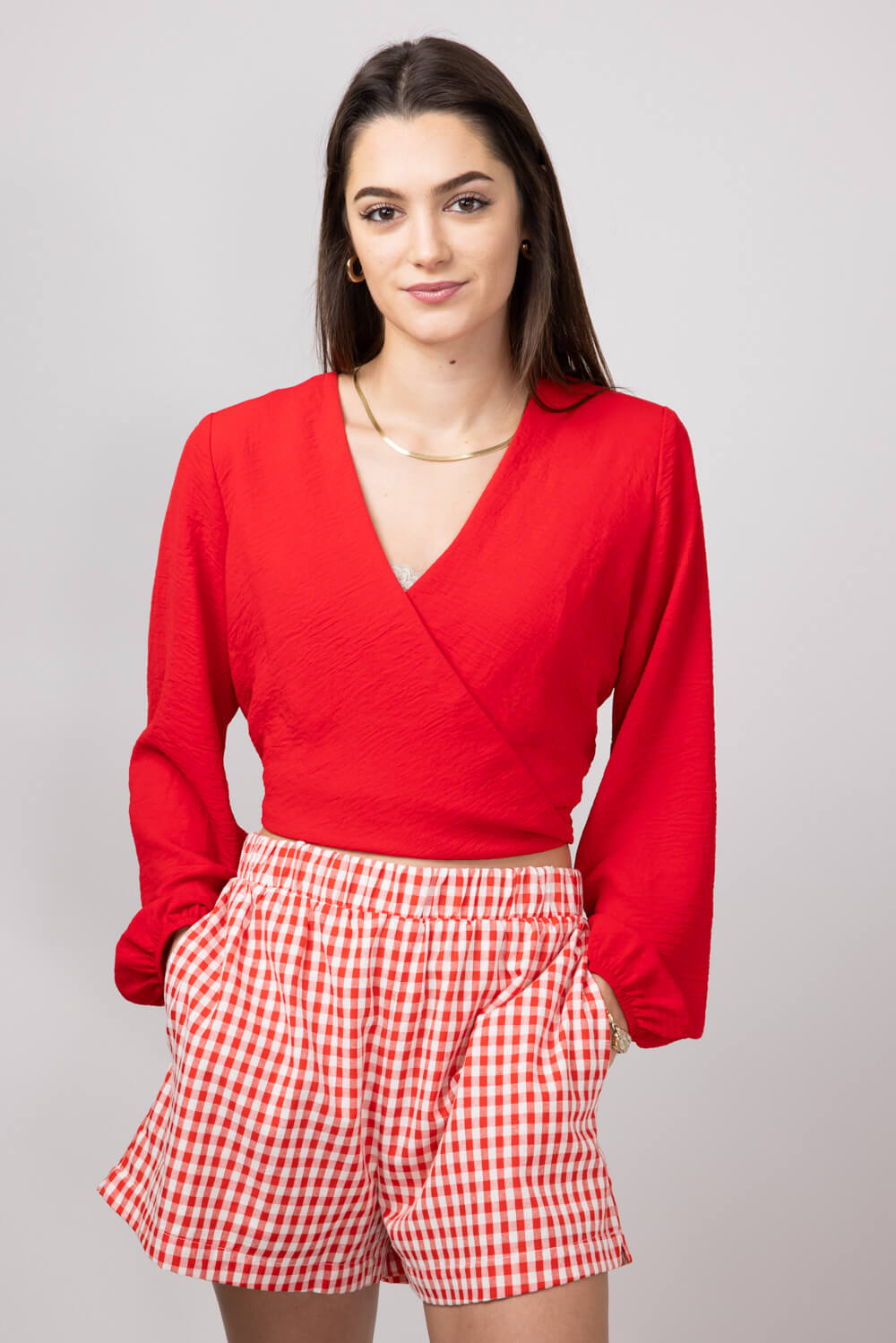 Rokoko Open Back Tie Wrap Top for Women in Red
