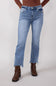 Risen High-Rise Frayed Slim Fit Jeans for Women in Medium Wash