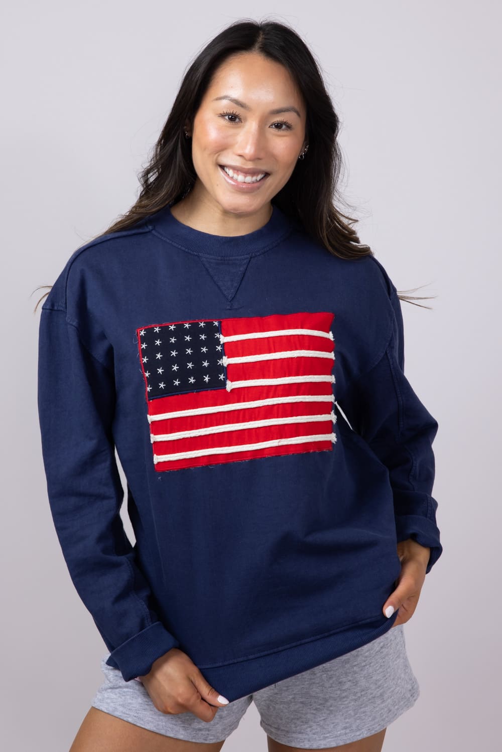 Simply Southern American Flag Oversized Sweatshirt for Women in Navy