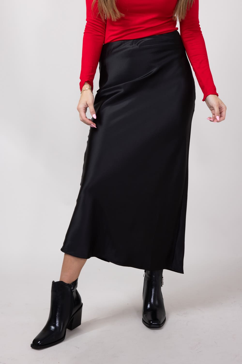 Satin Maxi Skirt for Women in Black