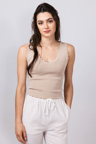 Scallop Tank Top for Women in Taupe