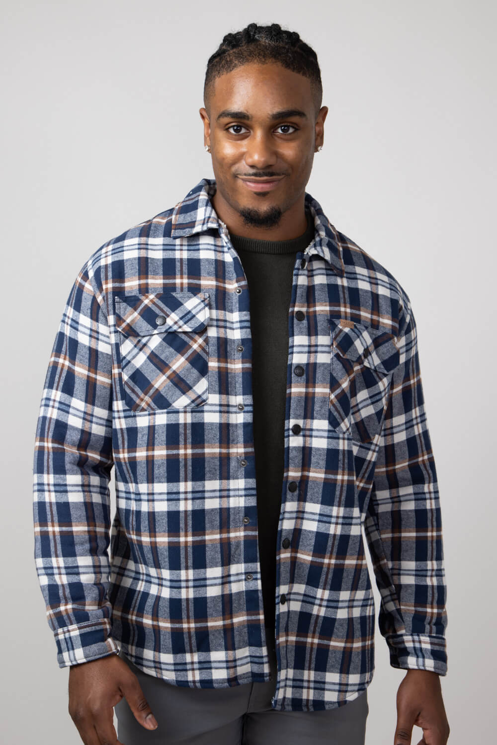 Sherpa Lined Flannel Shacket for Men in Ink
