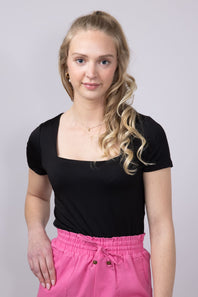 Seamless Double Layer Knit Bodysuit for Women in Black