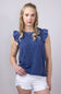 Women's Simply Southern Urban Ribbed Knit Ruffled Sleeve Top for Women in Navy