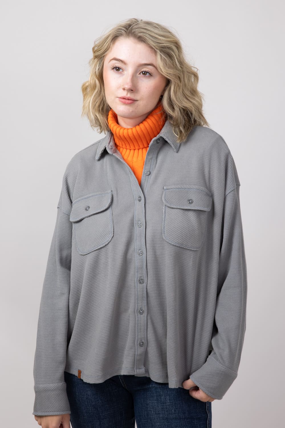 Simply Southern Waffle Knit Shacket for Women in Parchment Ash 