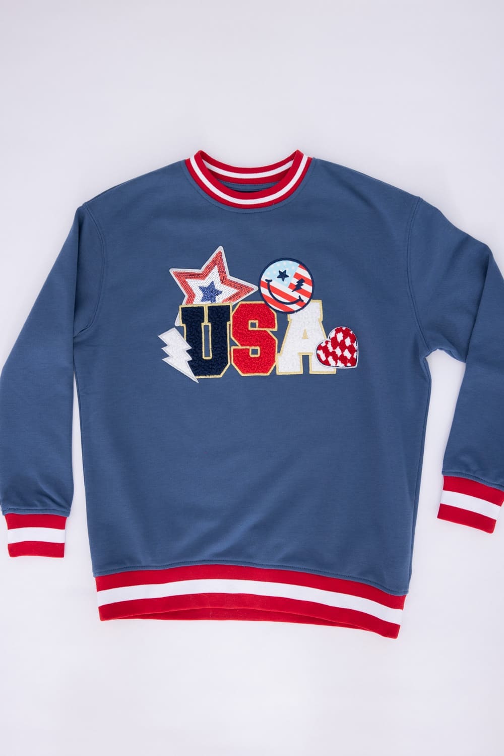 Girls Simply Southern Youth USA Patch Varsity Crew Sweatshirt for Girls in Navy