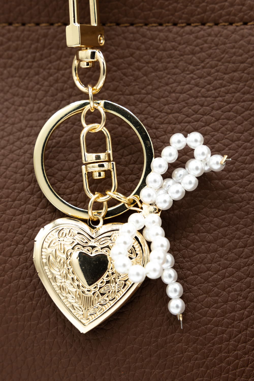 Small Pearl Bow Heart Purse Charm in Gold
