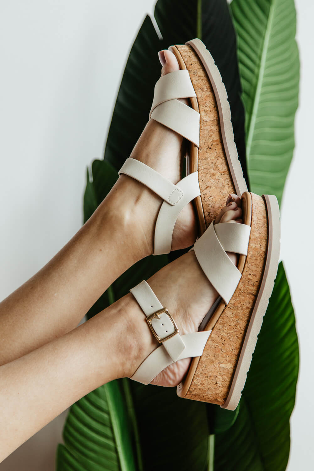 Soda Clever Criss Cross Platform Sandals for Women in Beige
