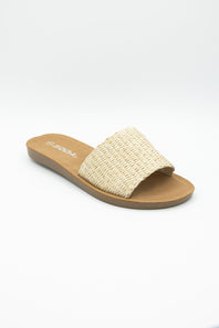 Soda Effron Raffia Slide Sandals for Women in Bone
