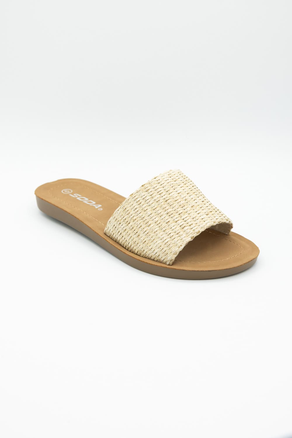 Soda Effron Raffia Slide Sandals for Women in Bone
