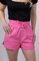 Elastic Waist Linen Shorts for Women in Hot Pink