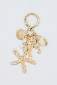 Starfish Shell Pearl Purse Charm in Gold