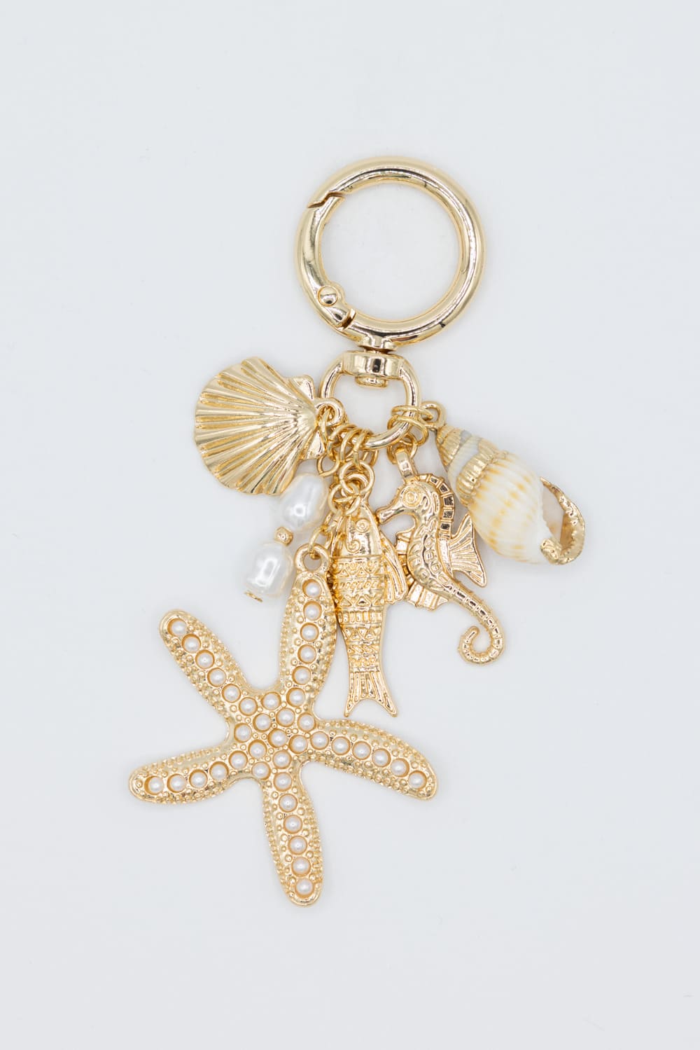 Starfish Shell Pearl Purse Charm in Gold