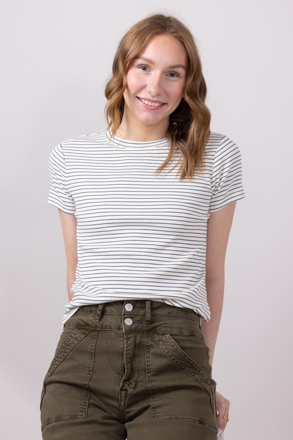 Thread & Supply Annie Striped T-Shirt for Women in Cream Navy
