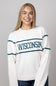 Thread & Supply Wisconsin Varsity Lettering Sweater for Women in Cream/Pinegreen