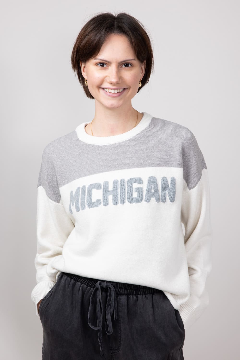 Thread & Supply Color Block Michigan Sweater for Women in Grey