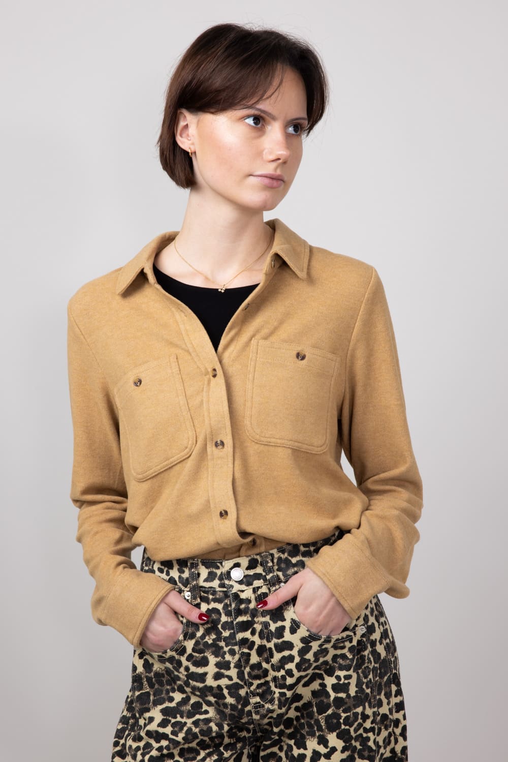 Thread & Supply Lewis Soft Luxe Button Up Shirt for Women in Iced Coffee