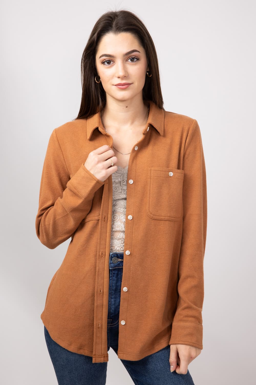 Thread & Supply Lewis Soft Luxe Button Up Shirt for Women in Pecan Heather