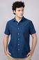 Union Lennox Slub Cotton Button Up Shirt for Men in Dark Blue