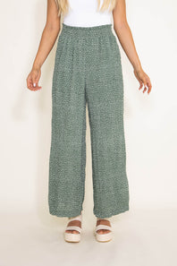 Dotted Smocked Waist Wide Leg Pants for Women in Green