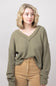 Casual V-Neck Knit Top for Women in Olive