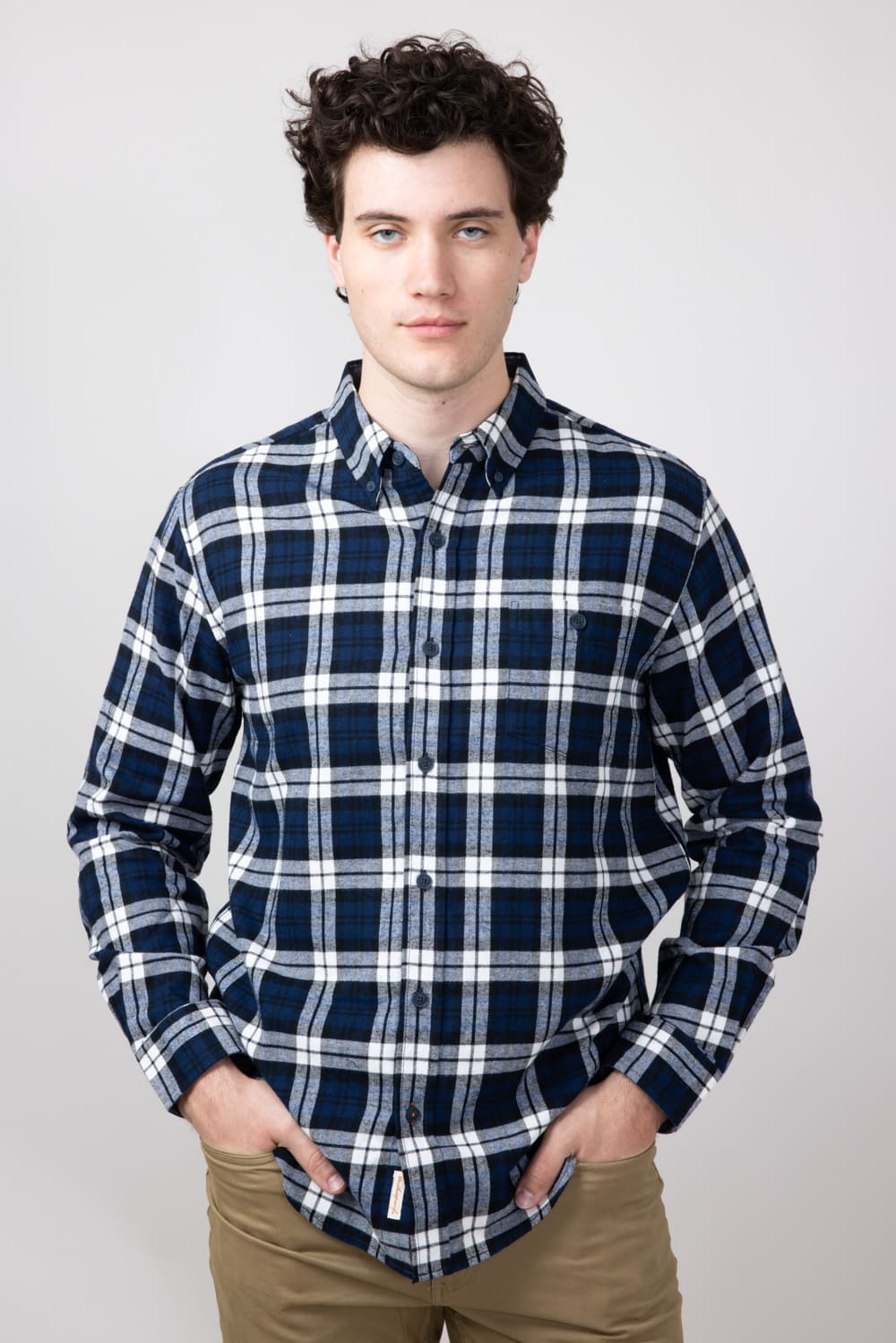 Weatherproof Vintage Brushed Flannel Shirt for Men in Blue Print