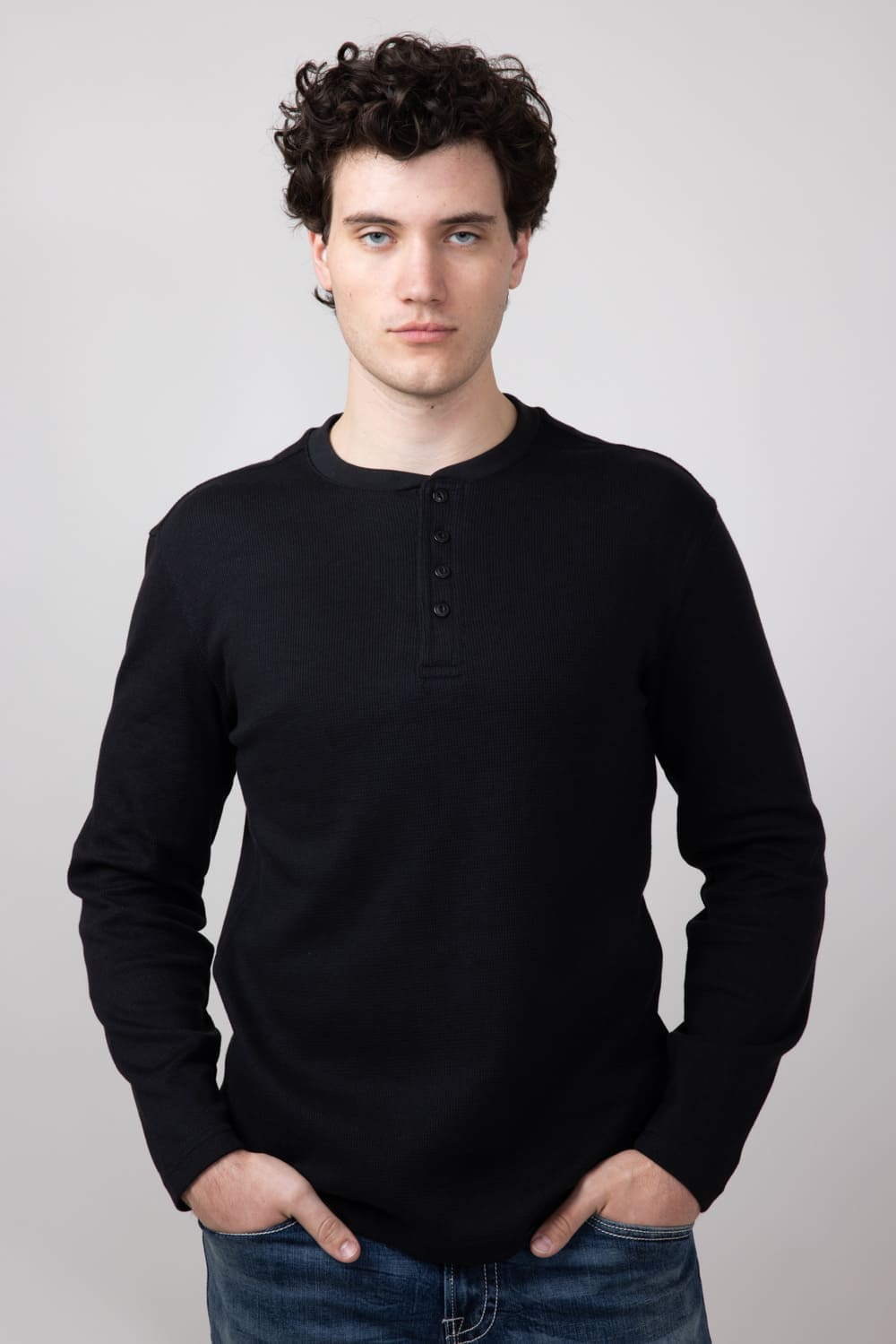 Weatherproof Vintage Waffle Henley Shirt for Men in Black