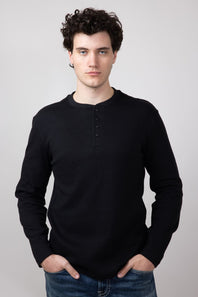 Weatherproof Vintage Waffle Henley Shirt for Men in Black